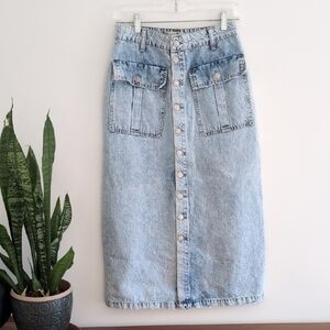 Free People | Denim Button-Front Skirt | Size 4